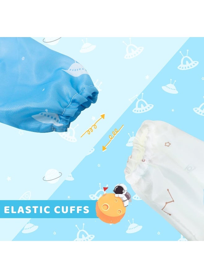 Little Dimsum Mess-Proof Baby Bibs|Infant Toddler Long Sleeve Waterproof Feeding Art Smock|Catching Food & Wipe Clean|Pack of 2 Colors Glatic&spaceship - Image 2