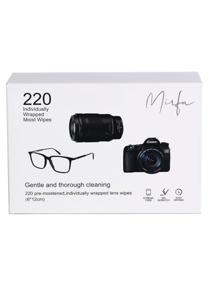MIRFA 220 Pieces Individually Wrapped Microfiber Pre Moistened Lens Cleaning  Wipes  - Image 1