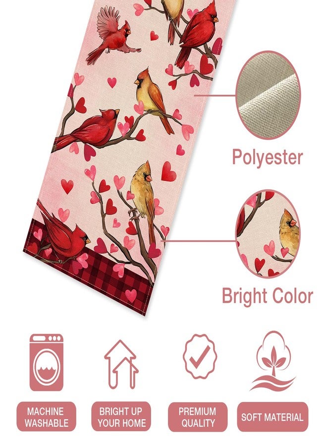 Seliem Valentine's Cardinal Birds Table Runner, Red Pink Love Heart Branches Plaid Kitchen Dining Table Decor, Anniversary Wedding Holiday Home Decoration Indoor Outdoor Party Supply 13x90 Inches - Image 3