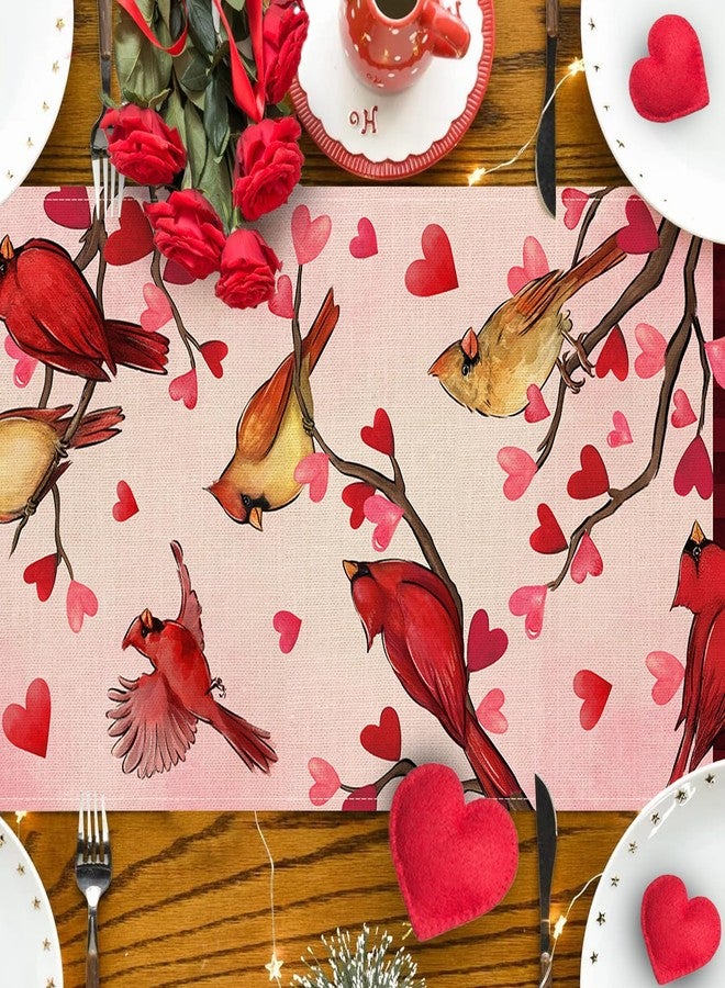 Seliem Valentine's Cardinal Birds Table Runner, Red Pink Love Heart Branches Plaid Kitchen Dining Table Decor, Anniversary Wedding Holiday Home Decoration Indoor Outdoor Party Supply 13x90 Inches - Image 4