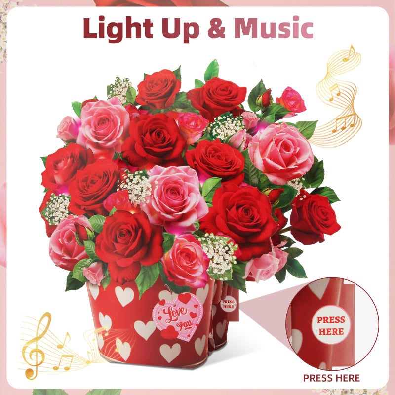 Tcamp Pop Up Mothers Day Card with Music & Light, Mothers Day Gifts for Her Him, Rose Bouquet Greeting Card, Mothers Day Card, Anniversary Birthday Gifts for Women Mom Sister - Image 4