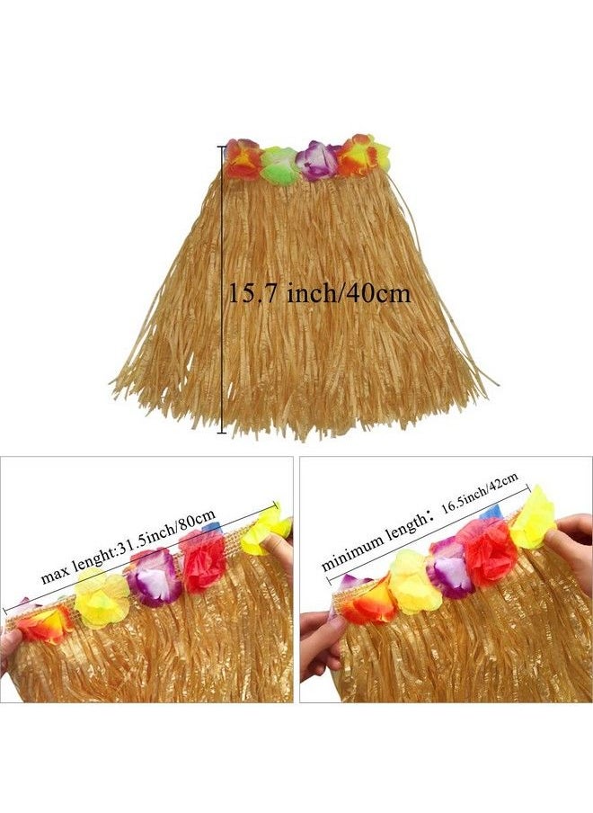 Fortuning's JDS - 40Cm Performance Grass Skirt With Flowers Bracelets Headband Necklace Hula Set Gold - Image 1