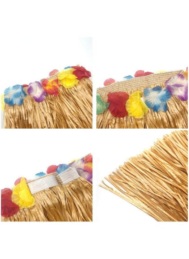 Fortuning's JDS - 40Cm Performance Grass Skirt With Flowers Bracelets Headband Necklace Hula Set Gold - Image 1