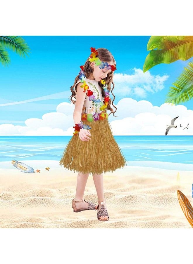 Fortuning's JDS - 40Cm Performance Grass Skirt With Flowers Bracelets Headband Necklace Hula Set Gold - Image 1