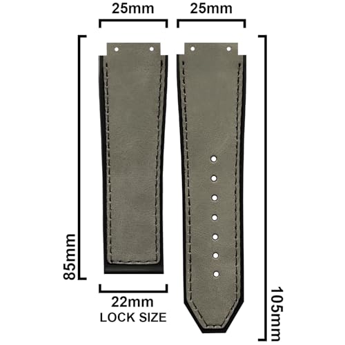 DBLACK ''HLS-OPN1'' 25mm Leather Watch Strap, Minimalist-Bamboo Design Watch Band, No Tools Included // Designed, Compatible for HUBLOT Watches, Watch Belt (Choose Your Color) (Grey) - Image 2