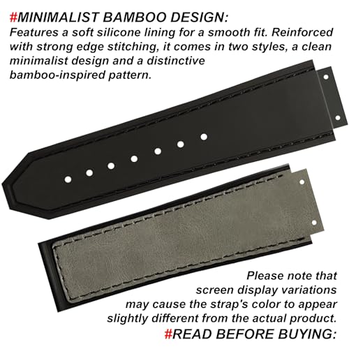 DBLACK ''HLS-OPN1'' 25mm Leather Watch Strap, Minimalist-Bamboo Design Watch Band, No Tools Included // Designed, Compatible for HUBLOT Watches, Watch Belt (Choose Your Color) (Grey) - Image 4