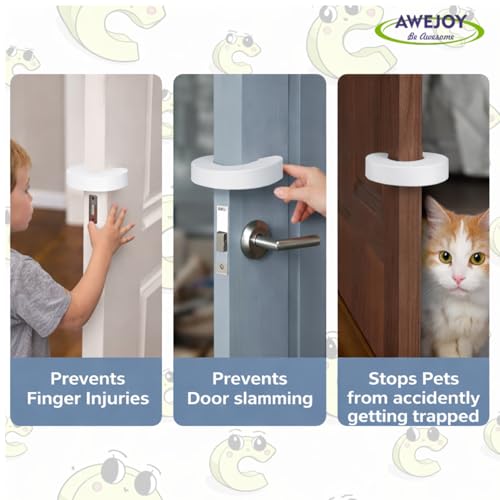 AWEJOY Baby Safety Door Stopper Guard| Soft Foam Jammer for Home | Prevents Finger Injuries & Slamming | Baby Proofing Guard for Kids & Pets (White, Pack of 4) - Image 5