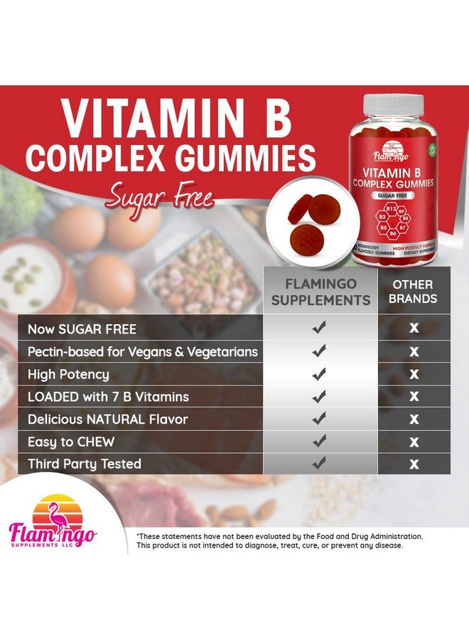 Flamingo Supplements Sugar Free Vitamin B Complex Gummies - Vitamin B12, B7, B6, B3 (Niacin), B5, B8, B9 (Folate)- Third Party Tested- Prenatal, Vegan Diet, Older Adults - B Complex Vitamin Supplement- 60 Gummy Bottle - Image 1