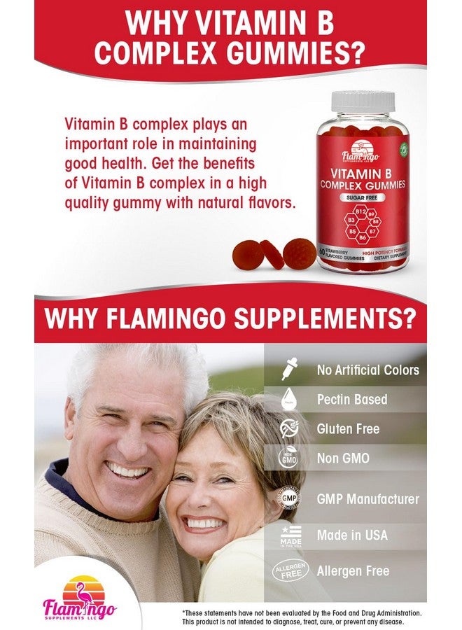 Flamingo Supplements Sugar Free Vitamin B Complex Gummies - Vitamin B12, B7, B6, B3 (Niacin), B5, B8, B9 (Folate)- Third Party Tested- Prenatal, Vegan Diet, Older Adults - B Complex Vitamin Supplement- 60 Gummy Bottle - Image 2