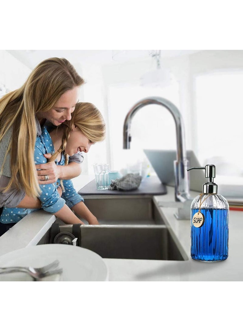 صن سباير 18 أونصة (حوالي 510.3 جم) موزع صابون زجاجي شفاف ، مضخة من الفولاذ المقاوم للصدأ مقاومة للصدأ ، موزع معقم يدين سائل قابل لإعادة التعبئة ، موزع صابون مطبخ فاخر (شفاف) - Image 2