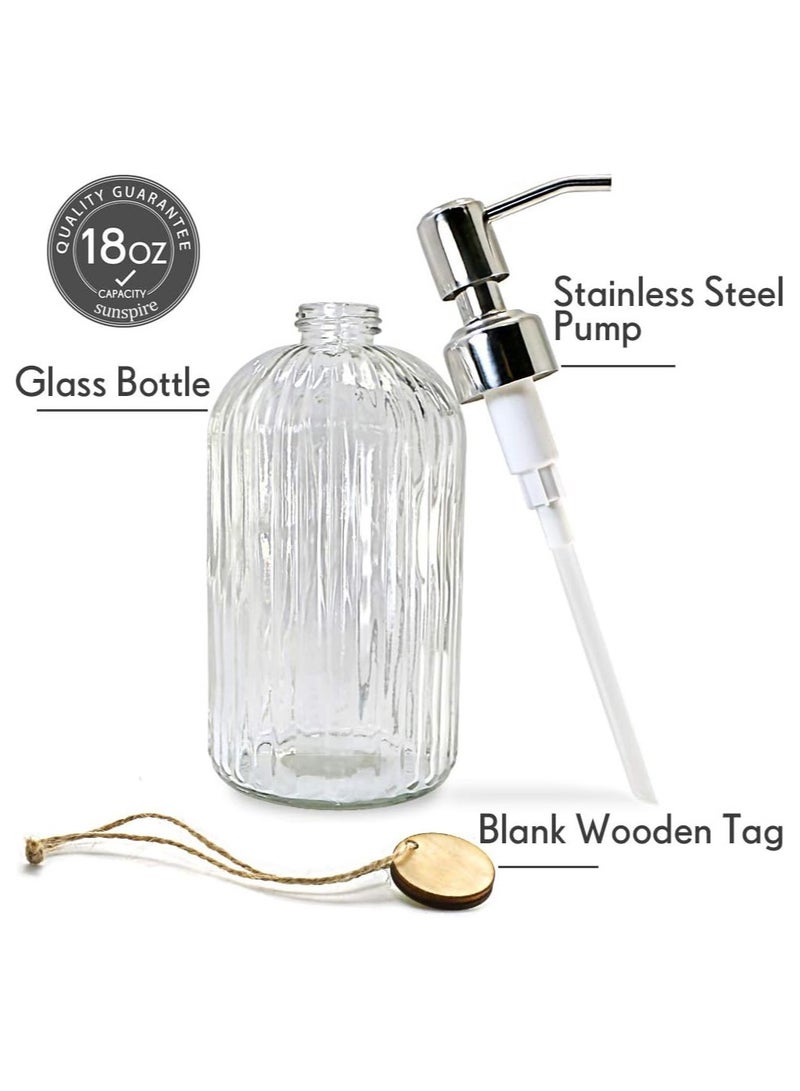 صن سباير 18 أونصة (حوالي 510.3 جم) موزع صابون زجاجي شفاف ، مضخة من الفولاذ المقاوم للصدأ مقاومة للصدأ ، موزع معقم يدين سائل قابل لإعادة التعبئة ، موزع صابون مطبخ فاخر (شفاف) - Image 4