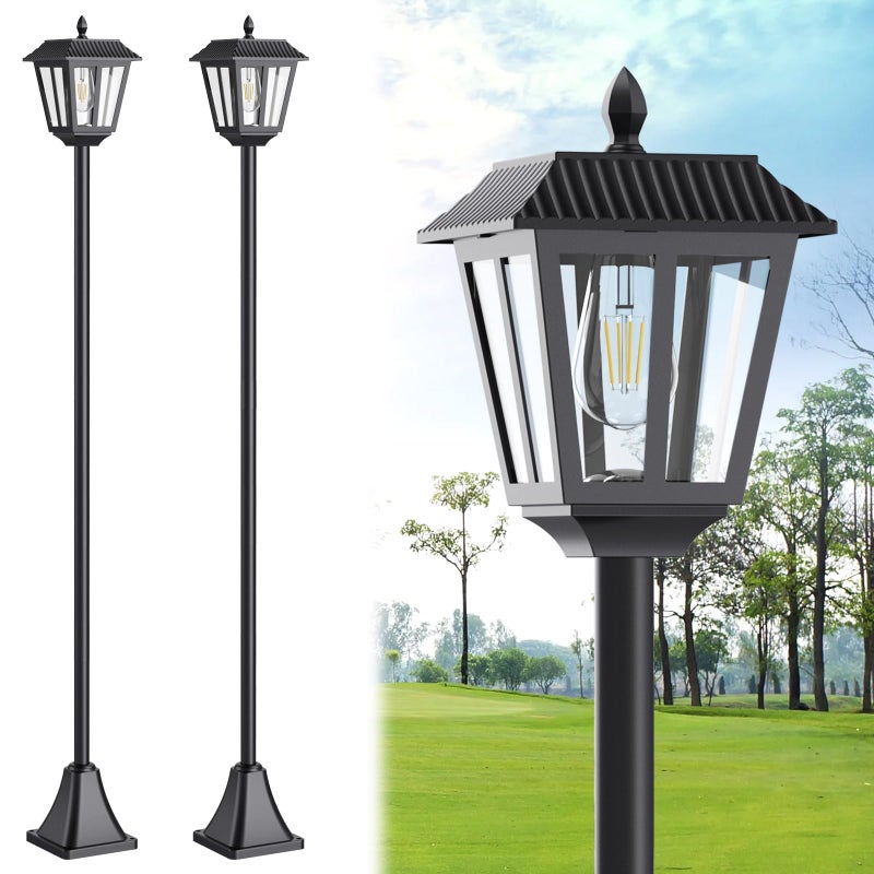 LIANGLOME 68 Solar Lamp Post Light Outdoor 3000K Warm White IP45 Waterproof Post Solar Lights Outdoor Pole Lights Decorative Lamp for Yard Garden Patio Lawn Pathway Driveway FrontBack Door 2PK - Image 2