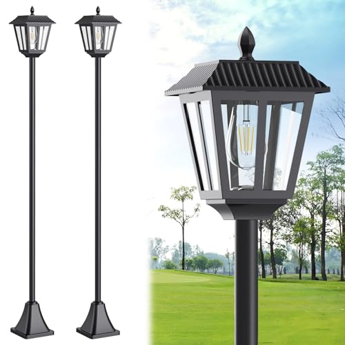 LIANGLOME 68 Solar Lamp Post Light Outdoor 3000K Warm White IP45 Waterproof Post Solar Lights Outdoor Pole Lights Decorative Lamp for Yard Garden Patio Lawn Pathway Driveway FrontBack Door 2PK - Image 1