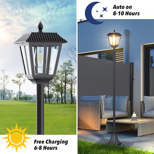 LIANGLOME 68 Solar Lamp Post Light Outdoor 3000K Warm White IP45 Waterproof Post Solar Lights Outdoor Pole Lights Decorative Lamp for Yard Garden Patio Lawn Pathway Driveway FrontBack Door 2PK - Image 3