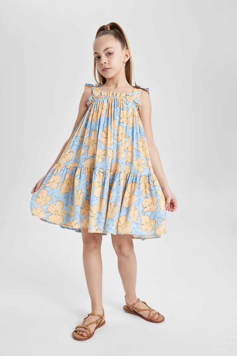 Girl Strappy Floral Patterned Dress