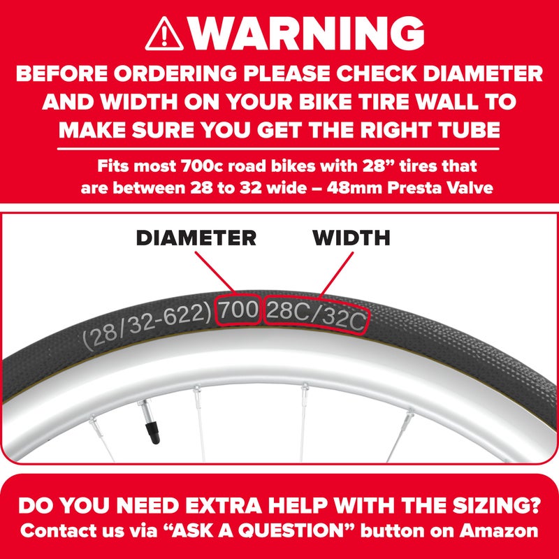 Ultraverse Bike Inner Tube for 700x28-32c, 28 inch Bicycle Wheel Sizes with 48mm Presta Valve - Butyl Rubber Tubes for Road and Gravel Bikes - 2 Pack with 2 tire levers Included - Image 2