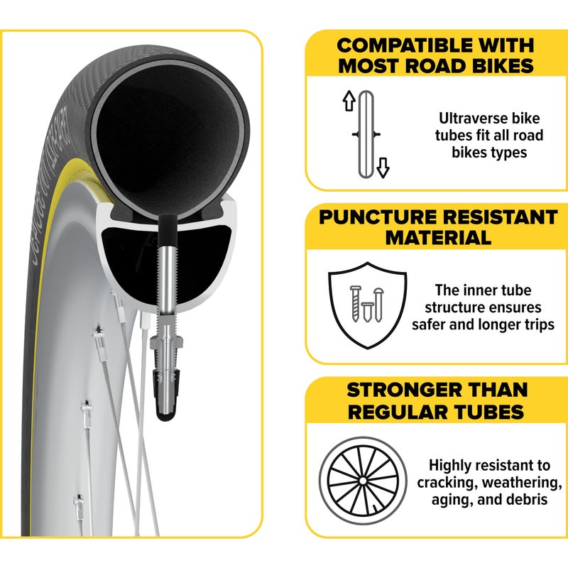 Ultraverse Bike Inner Tube for 700x28-32c, 28 inch Bicycle Wheel Sizes with 48mm Presta Valve - Butyl Rubber Tubes for Road and Gravel Bikes - 2 Pack with 2 tire levers Included - Image 4