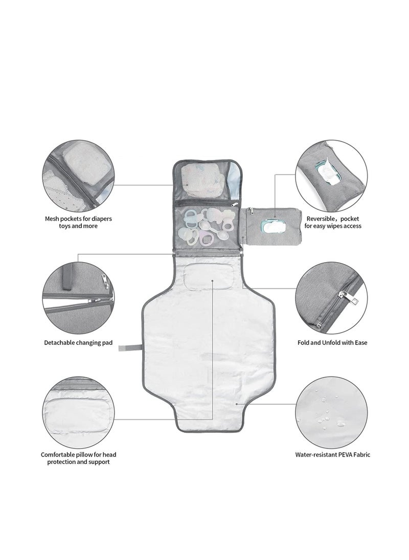 Baby Changing Pad Multifunctional Newborn Bag with Wipes Pocket Waterproof Portable Travel Infant Changing Diaper Mat Compact Diaper Changing Mat Kit for Mom Dad Baby Shower Gifts  - Image 2