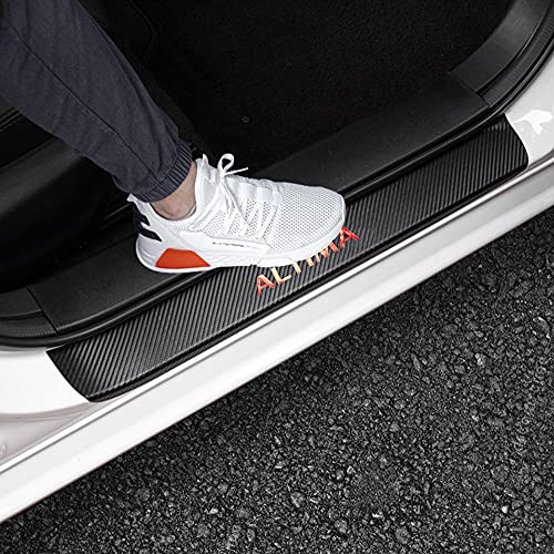 LEXLEYWith ALTIMALOGO For Nissan 20192026 Altima Carbon Fiber Style Leather Door Sill Protector AntiDirty Scuff Plate Cover Guard Sills Protector TrimWelcome Pedal Protect 4PCS RED - Image 1