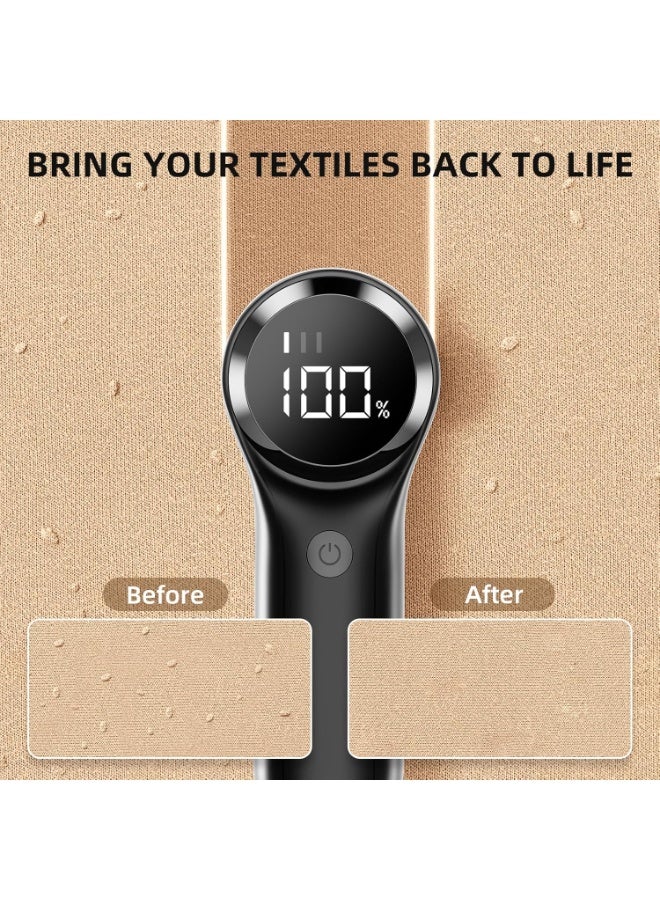 Fabric Shaver, Electric Lint Remover, Rechargeable Sweater Defuzzer to Remove Pilling, Battery Operated, 6-blade, 3-speed with LED Display for Clothes, Upholstery, Furniture, Black - Image 2