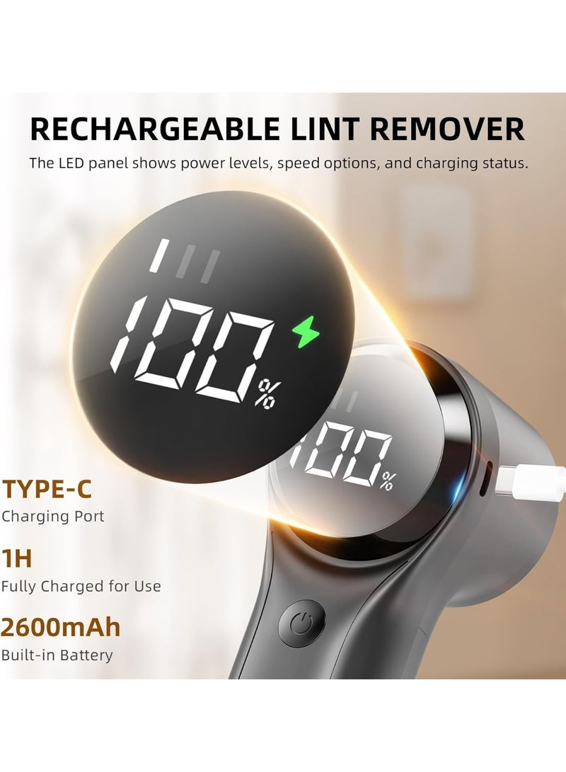 Fabric Shaver, Electric Lint Remover, Rechargeable Sweater Defuzzer to Remove Pilling, Battery Operated, 6-blade, 3-speed with LED Display for Clothes, Upholstery, Furniture, Black - Image 3