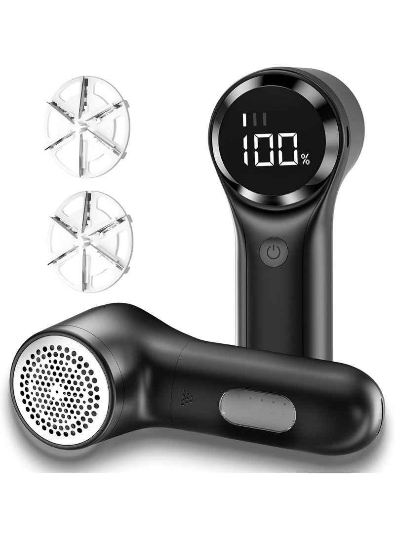 Fabric Shaver, Electric Lint Remover, Rechargeable Sweater Defuzzer to Remove Pilling, Battery Operated, 6-blade, 3-speed with LED Display for Clothes, Upholstery, Furniture, Black - Image 1