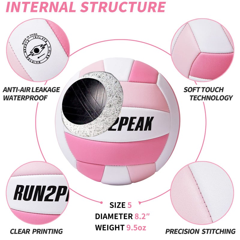 RUN2PEAK Soft Pink Volleyball Ball Gifts for Teen Girls Kids Youth Team Beginners Durable Volleyballs for Outdoor Indoor Beach Pool Water Play Official Size 5 Training Practice Volley Ball - Image 5