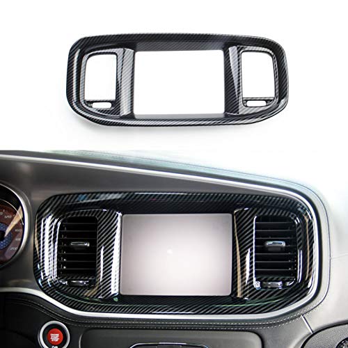 crosselec Carbon Fiber Dashboard Dvd Navigation Screen Frame Cover Trim for Dodge Charger 2015+ (Black Carbon Fiber) - Image 1