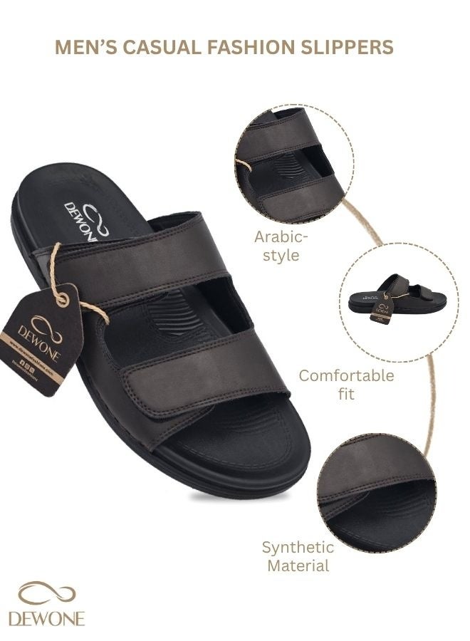 Dewone Men’s Casual Fashion Slippers | Comfortline Arabic Sandals for Men | Non-Slip Outdoor & Indoor Flat Shoes | Open Toe Adjustable Mens Arabic Sandals for Daily Wear, Beach & Travel | Lightweight Casual Footwear-Brown - Image 3