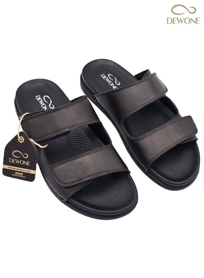Dewone Men’s Casual Fashion Slippers | Comfortline Arabic Sandals for Men | Non-Slip Outdoor & Indoor Flat Shoes | Open Toe Adjustable Mens Arabic Sandals for Daily Wear, Beach & Travel | Lightweight Casual Footwear-Brown - Image 1
