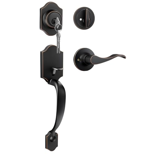 Haidms Oil-Rubbed Bronze Front Door Handle and Deadbolt Set, Front Door Lock Set, Entry Door Locksets with Deadbolt Single Cylinder, Exterior Door Handle with Reversible Handle Lever - Image 1
