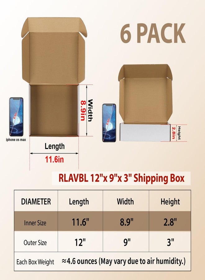 RLAVBL 12x9x3 Shipping Boxes Set of 6, White Corrugated Cardboard Box for Packing, Mailing, Business - Image 2