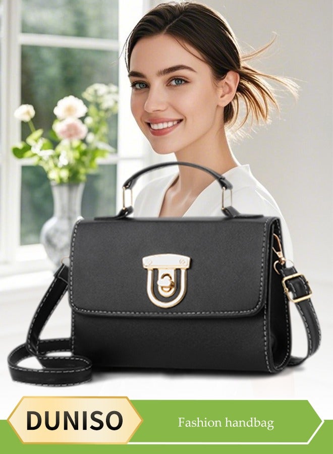 DUNISO Crossbody bag for women,PU leather handbag bag，fashion shoulder bag，with three pockets inside，with adjustable shoulder strap,suitable for shopping, dating, travel and work，20*14*6cm，black - Image 1