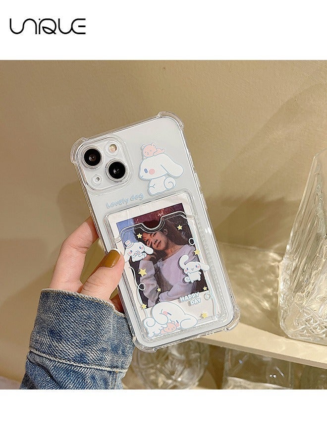 Unique For iPhone 15 Phone Case - Cartoon Cinnamoroll Phone Case - Phone Case with Card Holder, Card Slot - Ultra Slim Anti-Drop Soft TPU Wallet Phone Case with Bumper - Transparent - Image 3