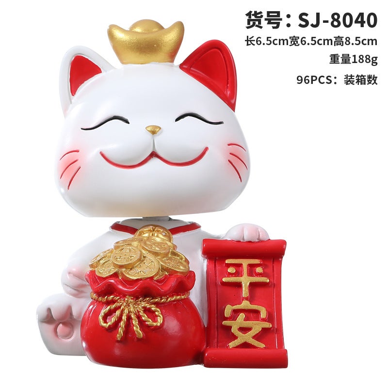 Creative Resin Cat Figurine Home Decor Ping An Fu Bag Cat 