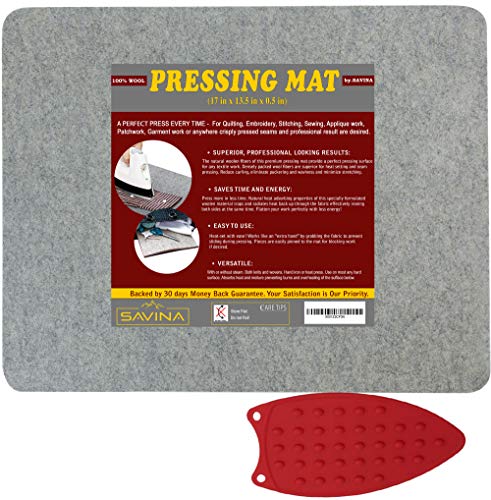 SAVINA Wool Pressing Mat - 17" x 13.5" Quilting Ironing Pad - 100% New Zealand Felted Wool Iron Board for Quilters, Great for Quilting & Sewing Projects by Savina - Image 1