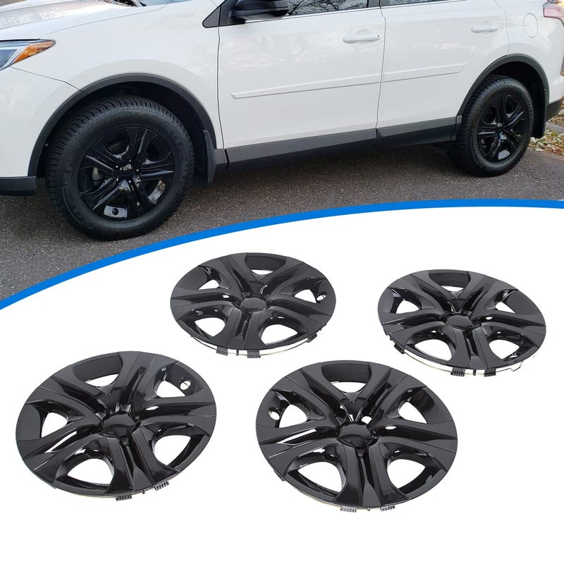 ECOTRIC 17 Hubcaps Wheel Covers Wheel Skins Compatible with 20132018 Toyota RAV4 LE R17 Wheel Rim Cover 5 Spoke Gloss Black Plastic Set of 4