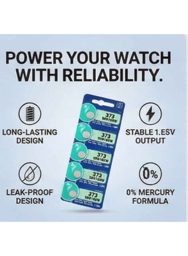 SR916SW 373 Watch Battery (CR916SW) 1.55V Silver Oxide Button Cell, Leak-Proof Long Lasting Replacement Power for Watches and Small Electronics (Pack of 5) - Image 2