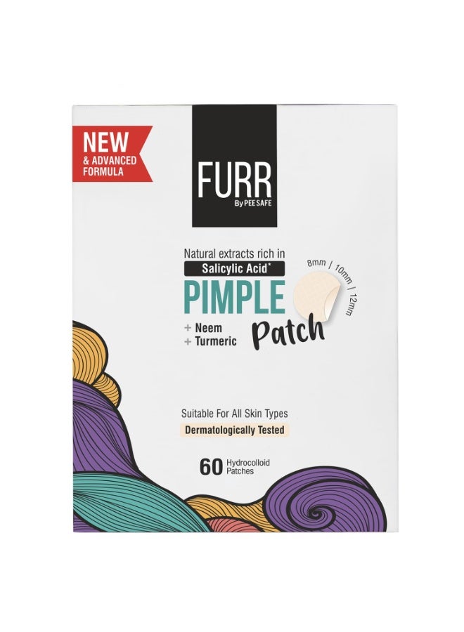 FURR Pimple Patches | 60 Hydrocolloid Pimple Patches in 3 SIZES | with TURMERIC & NEEM | ABSORBS Oils & Prevents SCARRING | Anti Inflammatory | For all Skin Types - Image 1