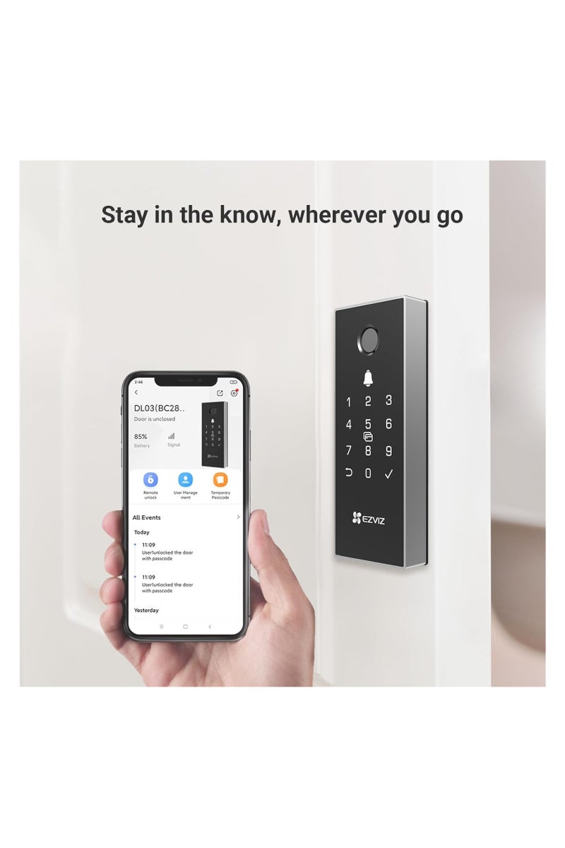 EZVIZ EZVIZ DL03 PRO Smart Rim Lock – Bluetooth & Wi-Fi Enabled Keyless Entry with Remote Control, Anti-Tamper Alerts, and Easy DIY Installation  - Image 2