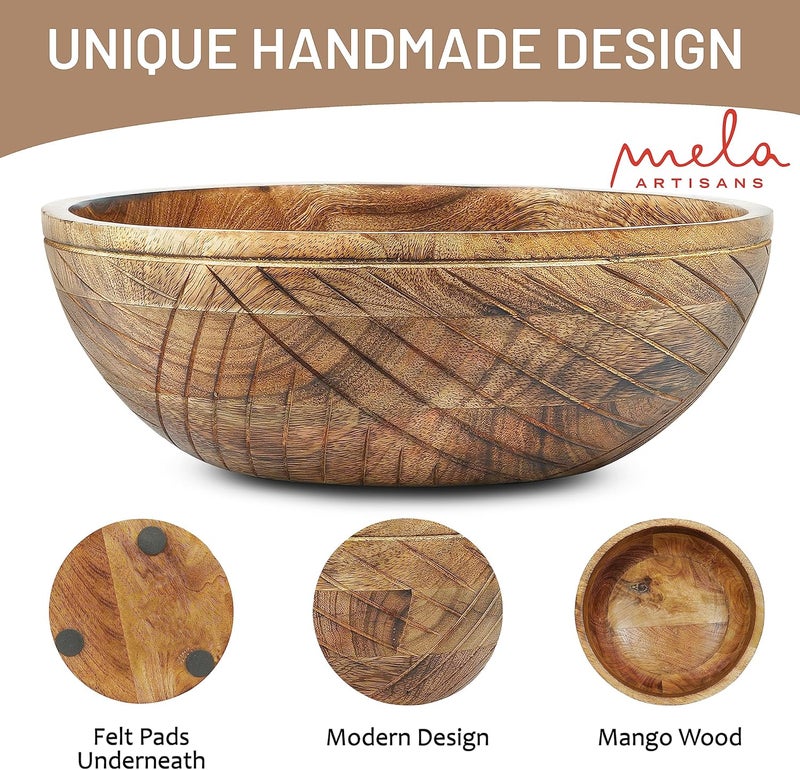 Mela Artisans 12 Wooden Fruit Bowl Large Serving Bowl for Salads Cereals Snacks  Mixing  Decorative Bowls for Kitchen  Jai Valley Collection - Image 3