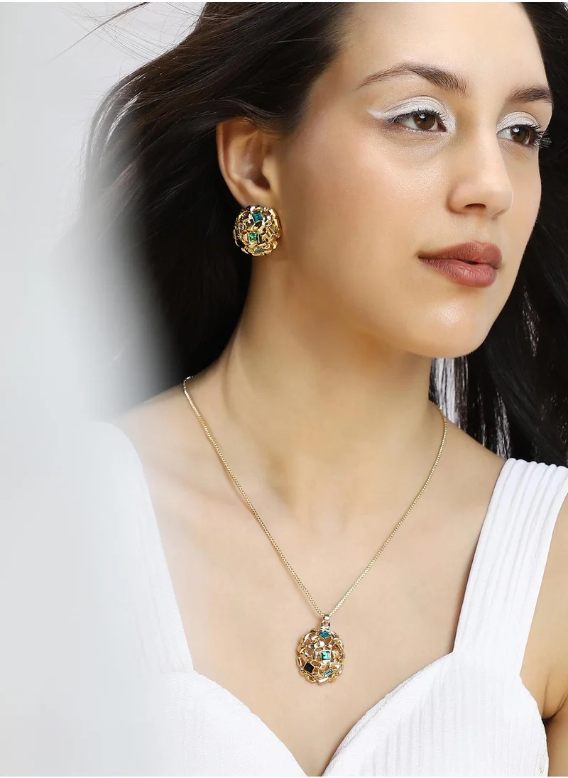SOHI SOHI Women's The Marquess Jewellery Set For Casual Wear | Azure Blue & Emerald Green Colour | Alloy Material | Lobster Clasp Closure | Artificial Stone Jewellery Set | Jewellery Set For Women & Girls