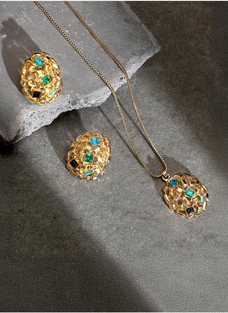 SOHI SOHI Women's The Marquess Jewellery Set For Casual Wear | Azure Blue & Emerald Green Colour | Alloy Material | Lobster Clasp Closure | Artificial Stone Jewellery Set | Jewellery Set For Women & Girls