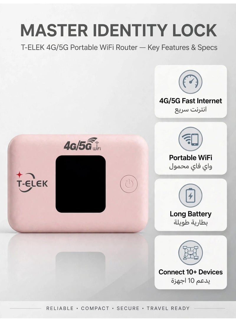 T-ELEK TM96E 5G LTE Wireless Modem WiFi Pro, 300Mbps Portable WiFi Router, 150Mbps LTE Speed, 3000mAh Rechargeable Battery, LCD Display, Type-C Charging, Supports Up to 12 Devices - Image 5
