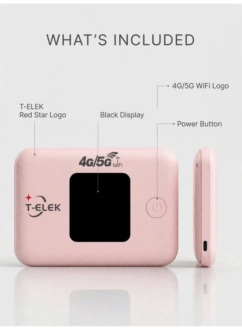 T-ELEK TM96E 5G LTE Wireless Modem WiFi Pro, 300Mbps Portable WiFi Router, 150Mbps LTE Speed, 3000mAh Rechargeable Battery, LCD Display, Type-C Charging, Supports Up to 12 Devices - Image 2