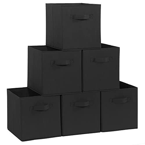 STORAGE MANIAC Storage Cubes, 11 Inch Durable 6 Pack Fabric Foldable Collapsible Bins with Handles for Organization, Closet, Shelves, Offices, Toys, Black - Image 1