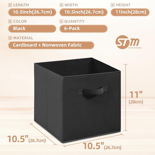 STORAGE MANIAC Storage Cubes, 11 Inch Durable 6 Pack Fabric Foldable Collapsible Bins with Handles for Organization, Closet, Shelves, Offices, Toys, Black - Image 4