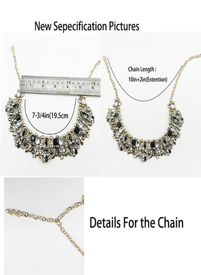Zthread Rhinestone Bib Statement Necklace Vintage Chunky Chain Choker Collar Necklace Crystal Beads Women Costume Fashion Jewelry Necklace (Black+White) - Image 4