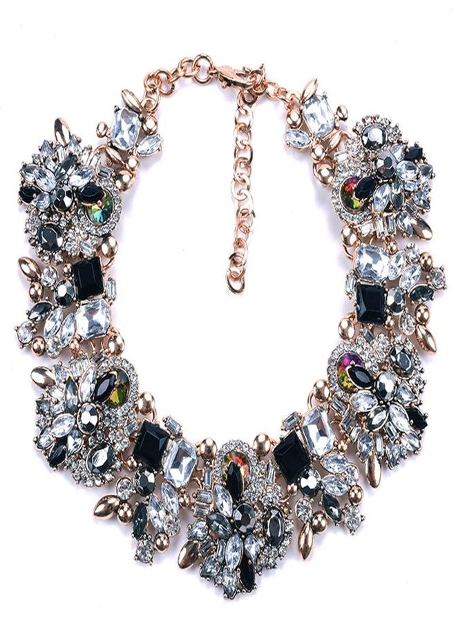 Zthread Rhinestone Bib Statement Necklace Vintage Chunky Chain Choker Collar Necklace Crystal Beads Women Costume Fashion Jewelry Necklace (Black+White) - Image 1