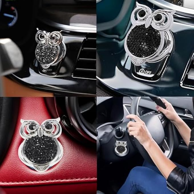 Duomama Black Rhinestone Owl Car Push Start Button Cover  Cute Bling Decor Interior Decoration Sticker - Image 4